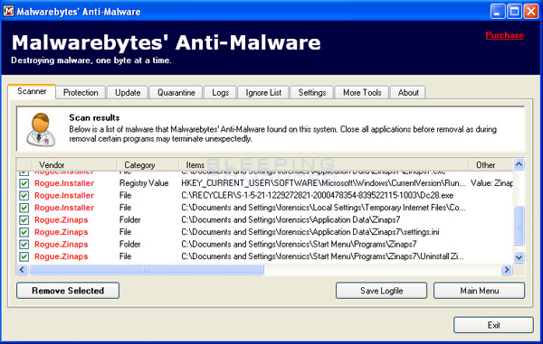 MalwareBytes Scan Results