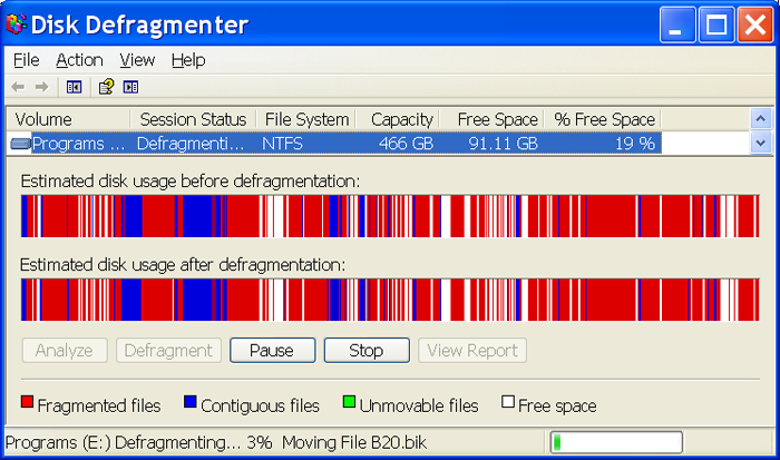 Figure3: Defragmenting Under Windows XP