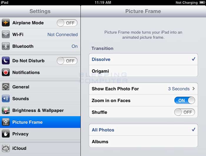 Picture Frame settings