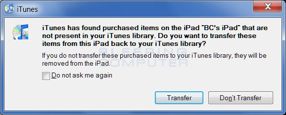 Prompt asking if you would like to add the apps back to the library