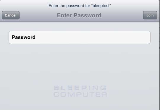 Enter wireless security password screen