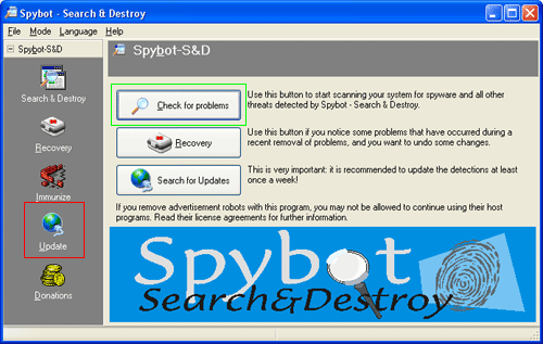Spybot welcome screen