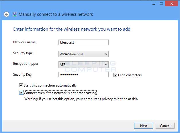 Manual Wireless network conncetion settings