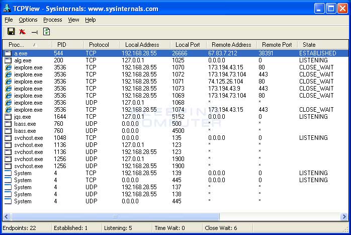 TCPView showing a unwanted connection