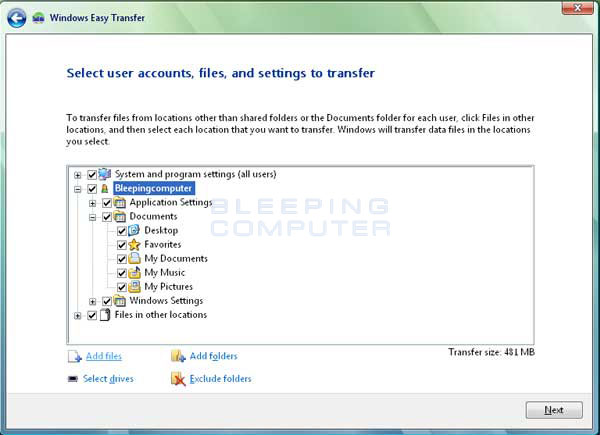 Customize the Data that will be transferred