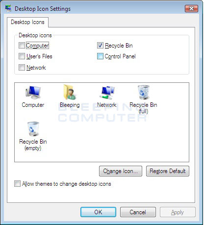 Figure 3. Windows Desktop Icon Settings screen