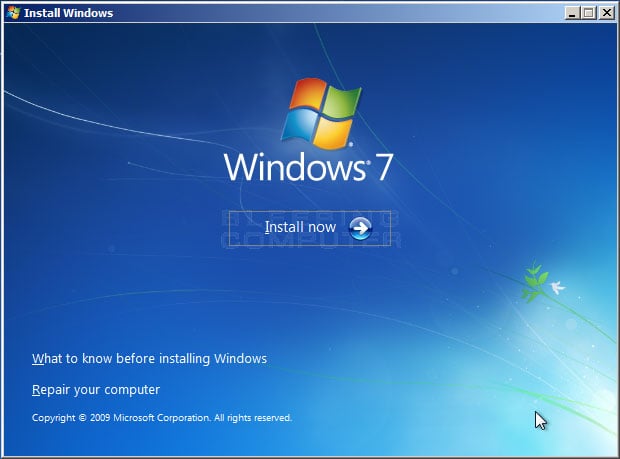 You will now be at the main Windows 7 setup screen where you would normally