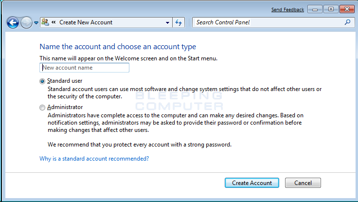 Figure 3. Create New Account screen