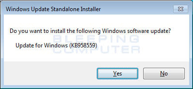 Install the KB958559 Windows 7 update