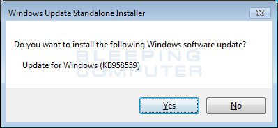 Install the KB958559 Windows 7 update