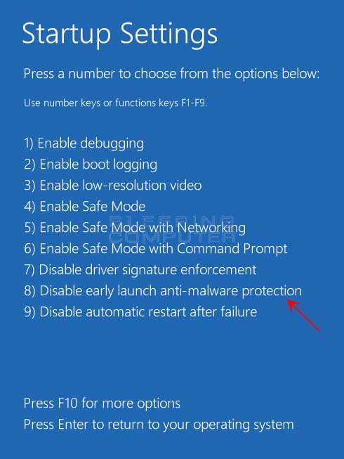 Startup Setting options