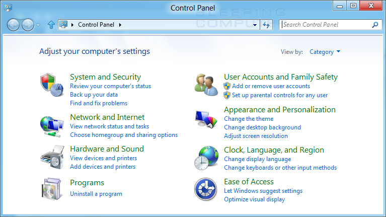 Figure 1. Windows 8 Control Panel