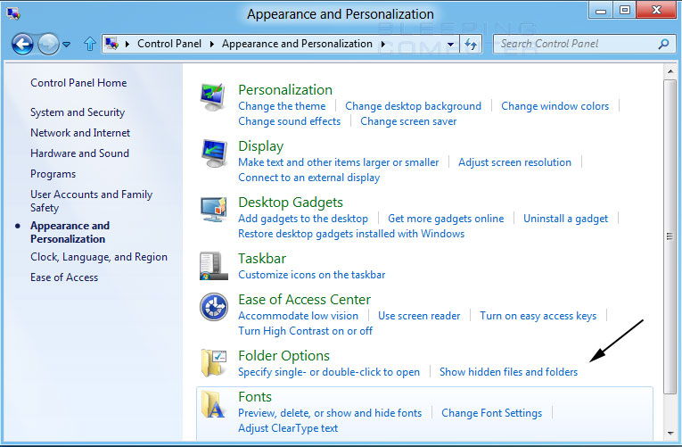 Figure 2. Windows 8 Appearance and Personalization screen
