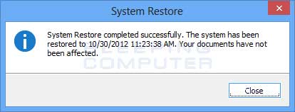 System Restore complete