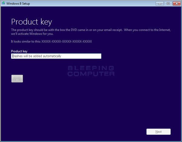 Prompt for Product Key