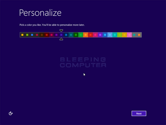 Personalize Colors screen