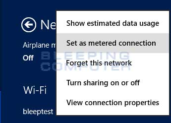 Set as a metered connection