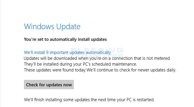 Windows update metered message