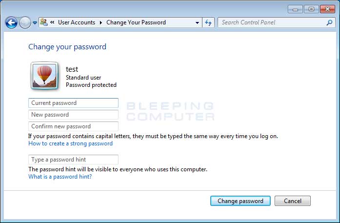 cara mengubah password windows 7