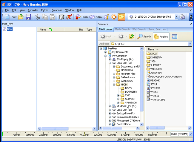 File browser window in Nero