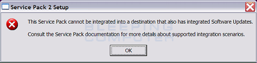 This Service Pack cannot be integrated into a destination that also has integrated Software Updates.