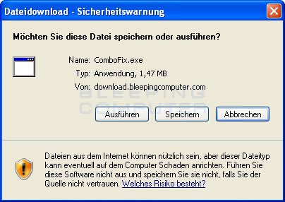 Aufforderung zum Speichern von ComboFix