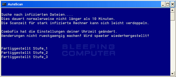 Abschnitte des ComboFix Autoscans
