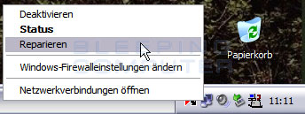 Repariere Internetverbindung über das Taskbar-Piktogramm