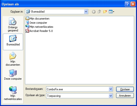 ComboFix naar het Bureaublad downloaden
