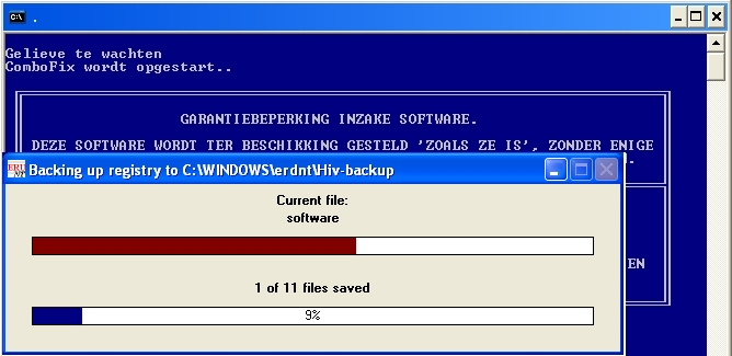 ComboFix maakt een backup van het Windows Register