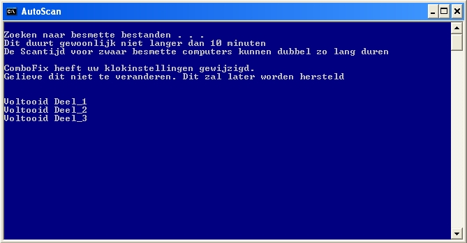 Stadia van de ComboFix AutoScan