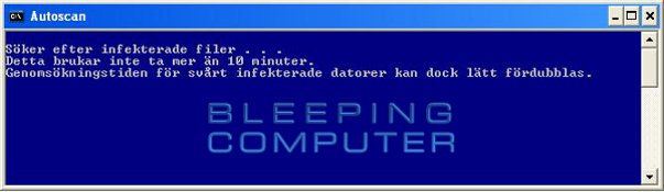 Konsolfönstret 'Autoscan' - ComboFix genomsöker datorn efter infektioner