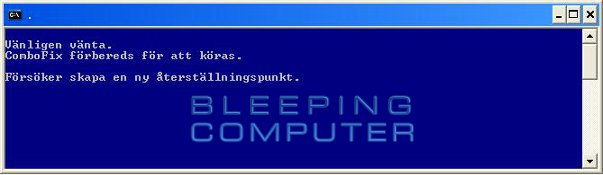 Konsolfönstret 'Autoscan' - ComboFix förbereds att köras