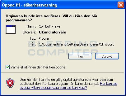 Meddelandrutan 'Ãppna fil - säkerhetsvarning'