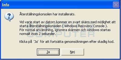 Meddelanderutan 'Ã
terställningskonsolen installerad'
