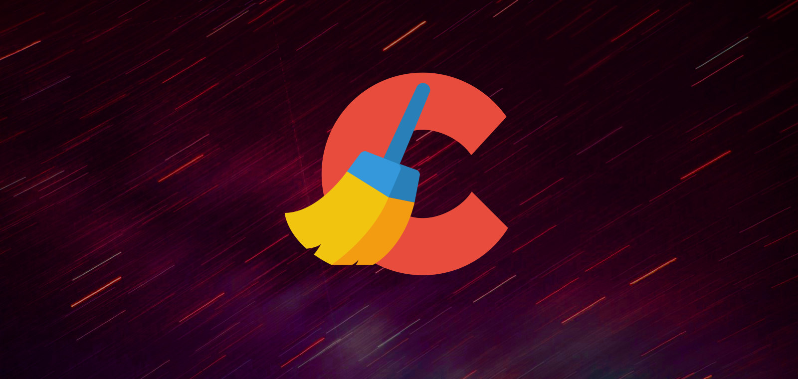 CCleaner logo on a back on a red speckled background