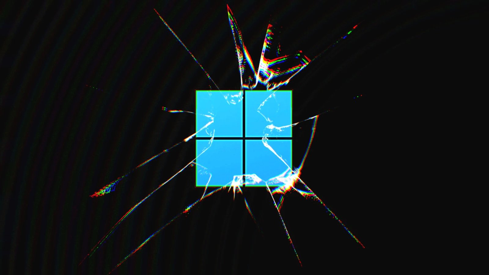 Windows 11 bugs as shown by broken glass