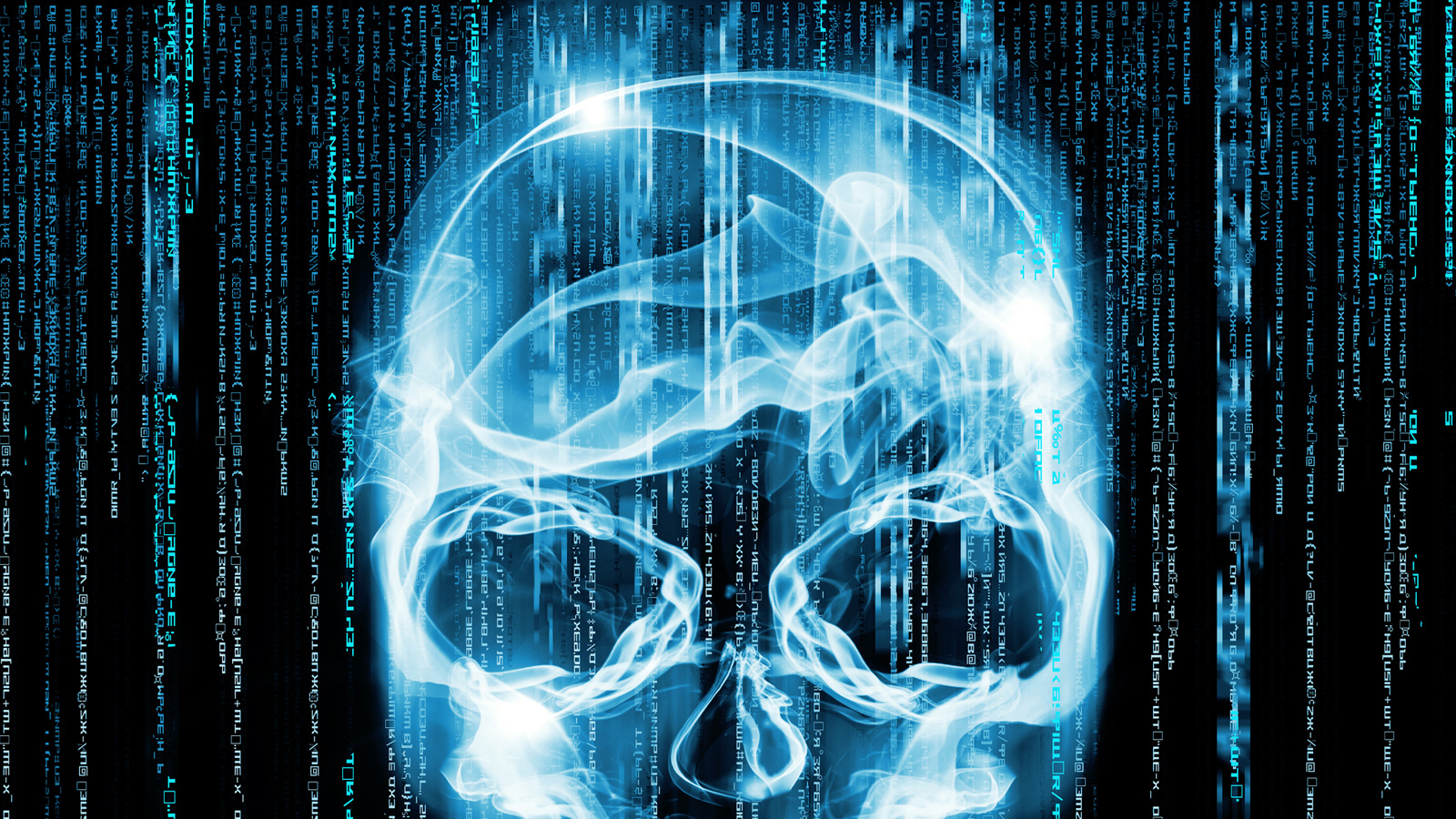 Cyber skull over a cyberspace background