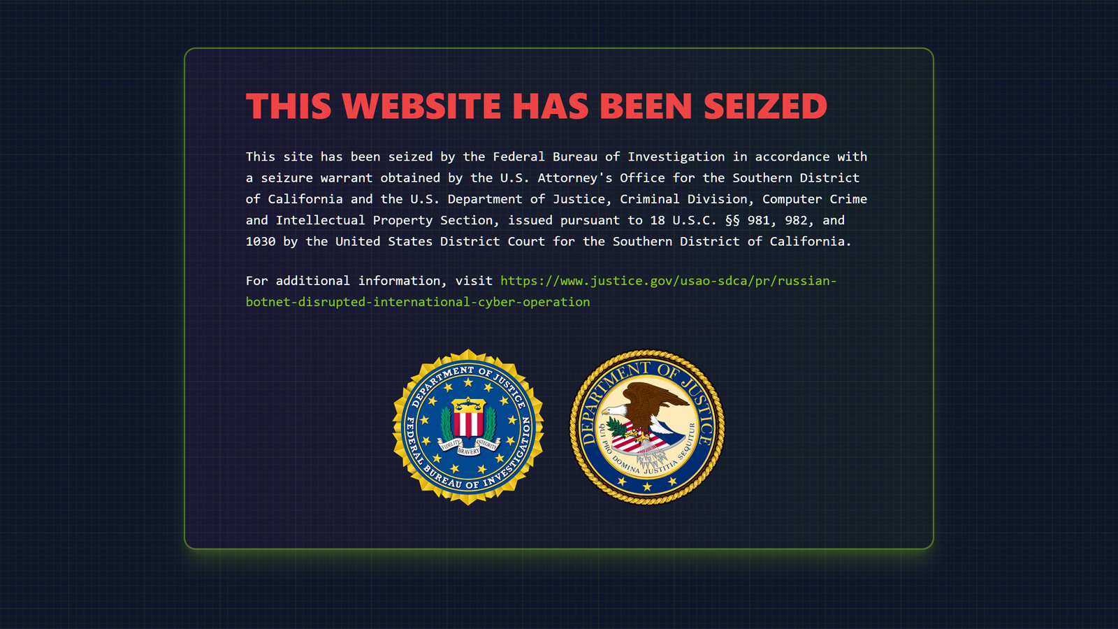 RSocks seizure message
