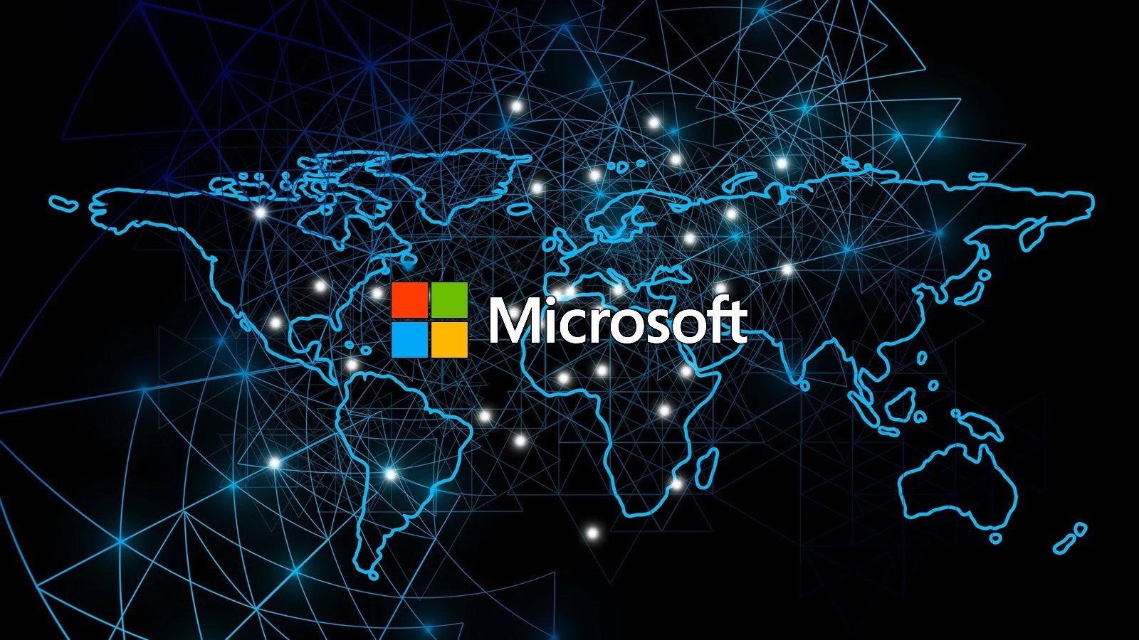Bir dünya haritası üzerinde Microsoft logosu