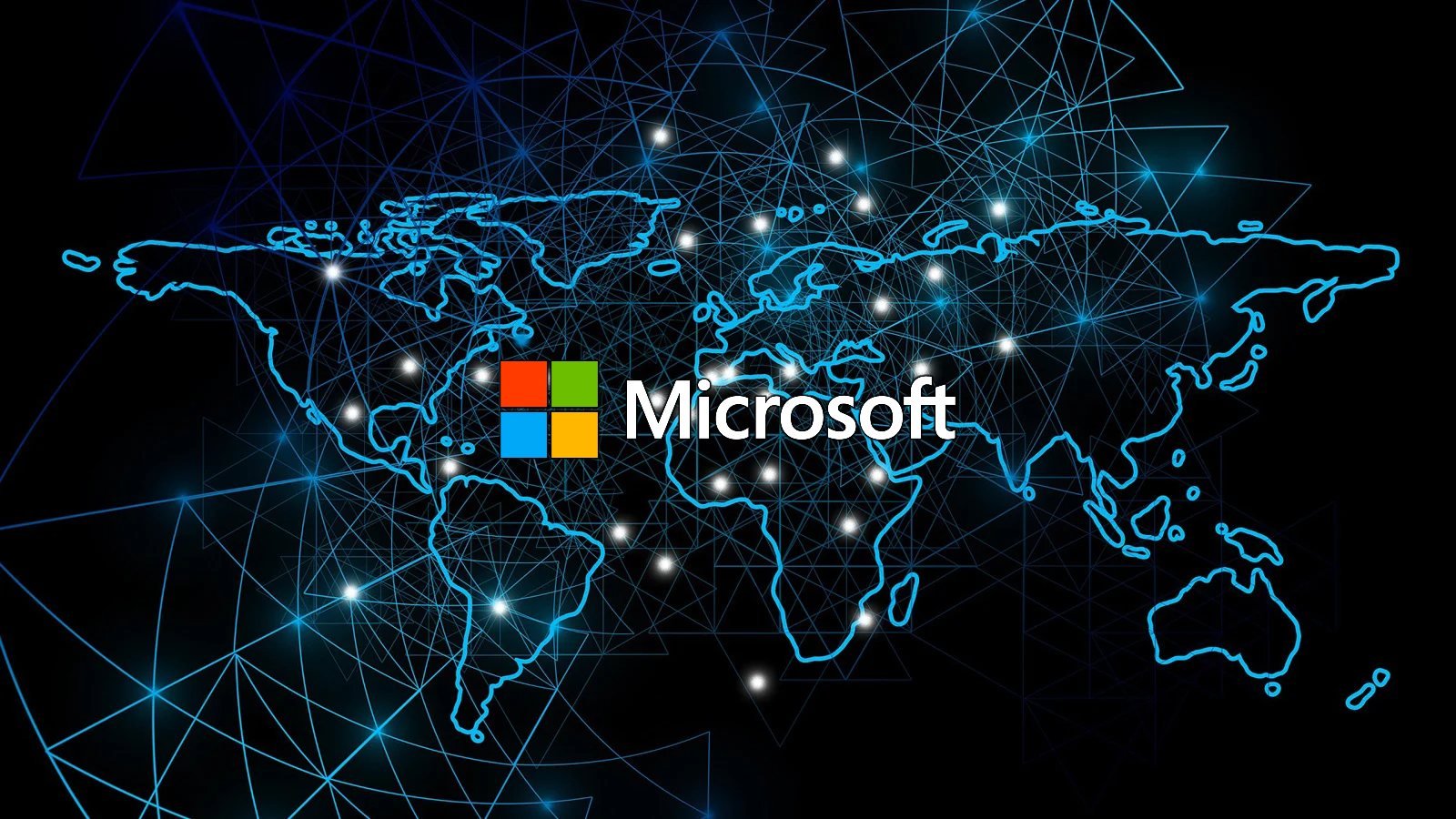 Microsoft logo over a map of the world