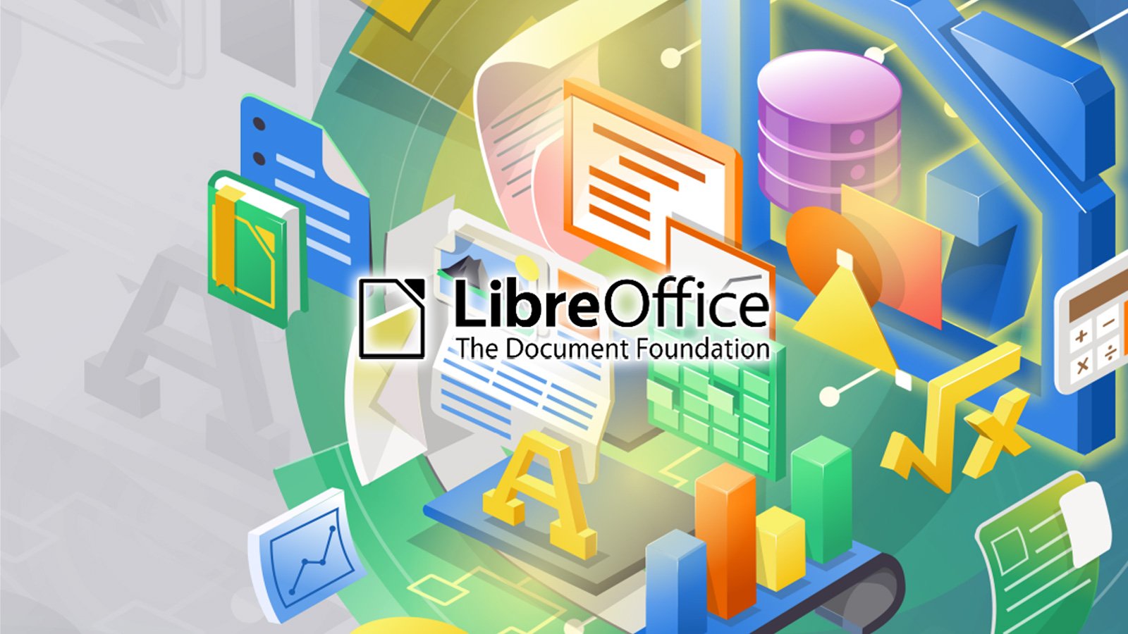 Renkli bir arka planda LibreOffice logosu