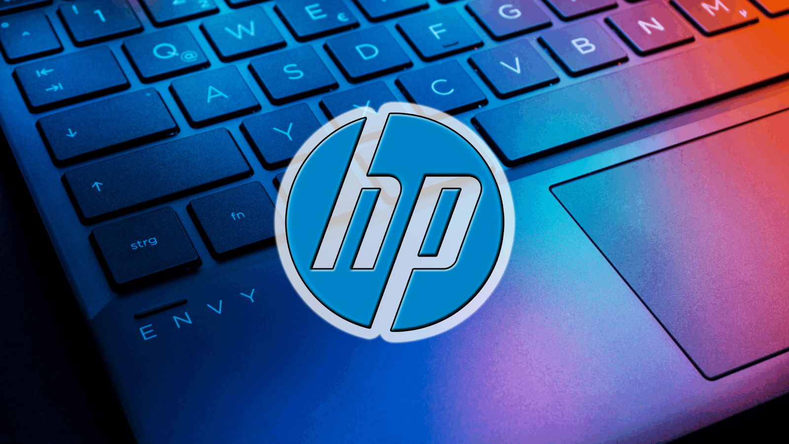 A HP envy laptop with the HP logo over it