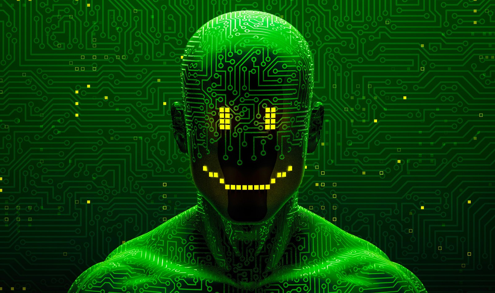 A computer generated man with a ascii smiley face