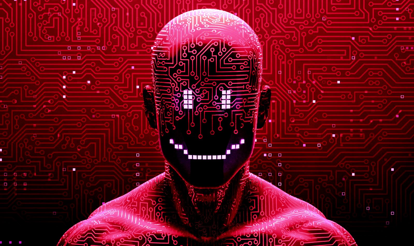 Hacker with an evil cyber grin