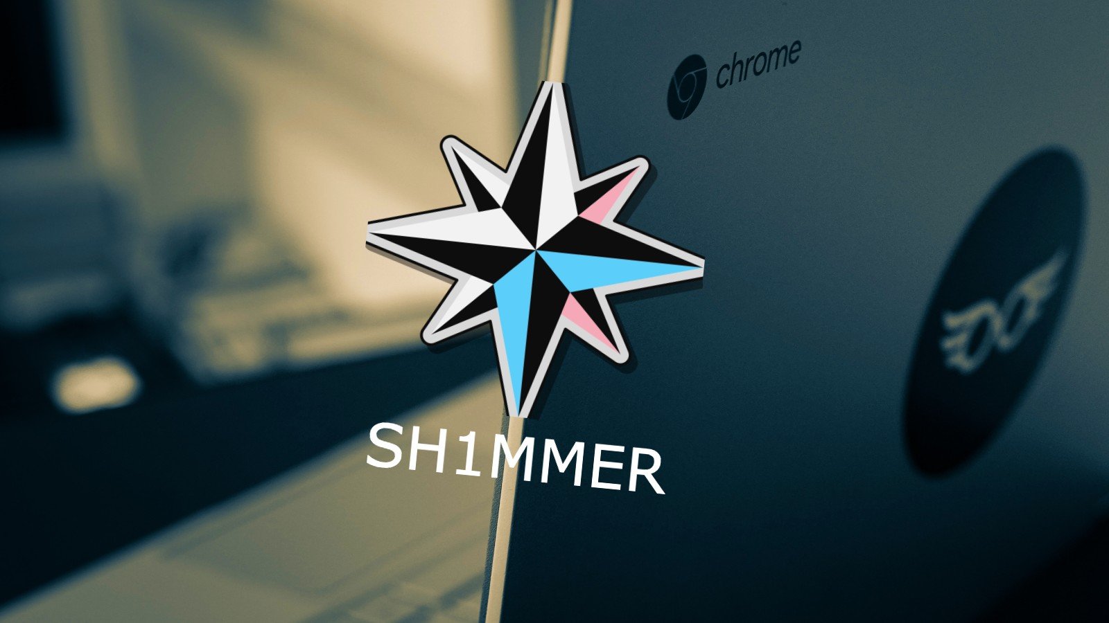 Logotipo de Sh1mmer sobre un Chromebook