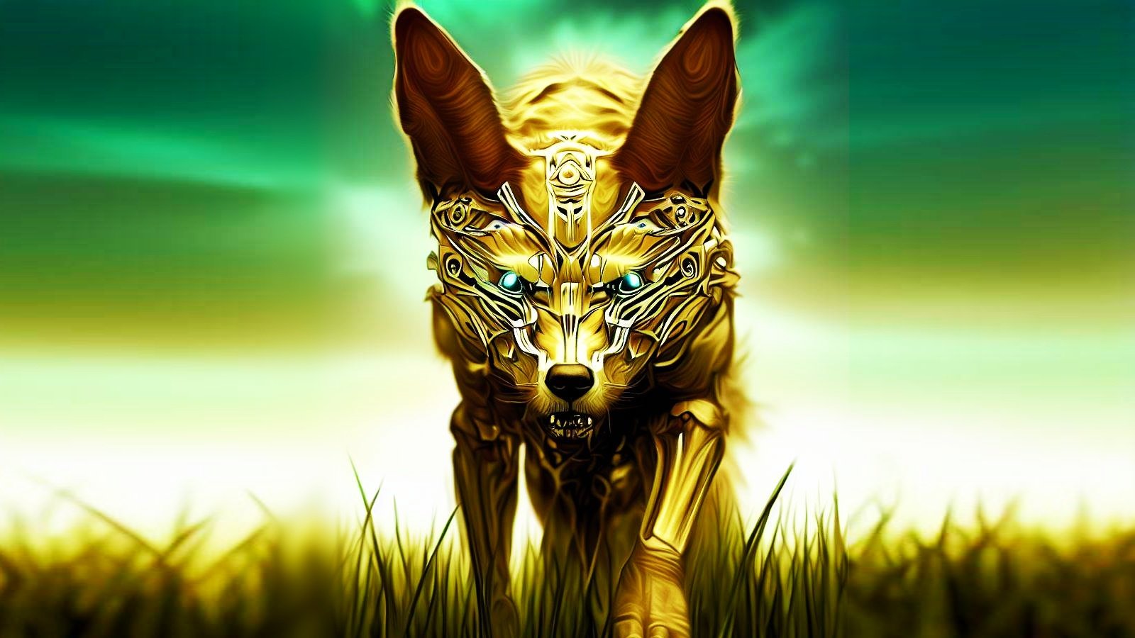 A golden jackal in the grass