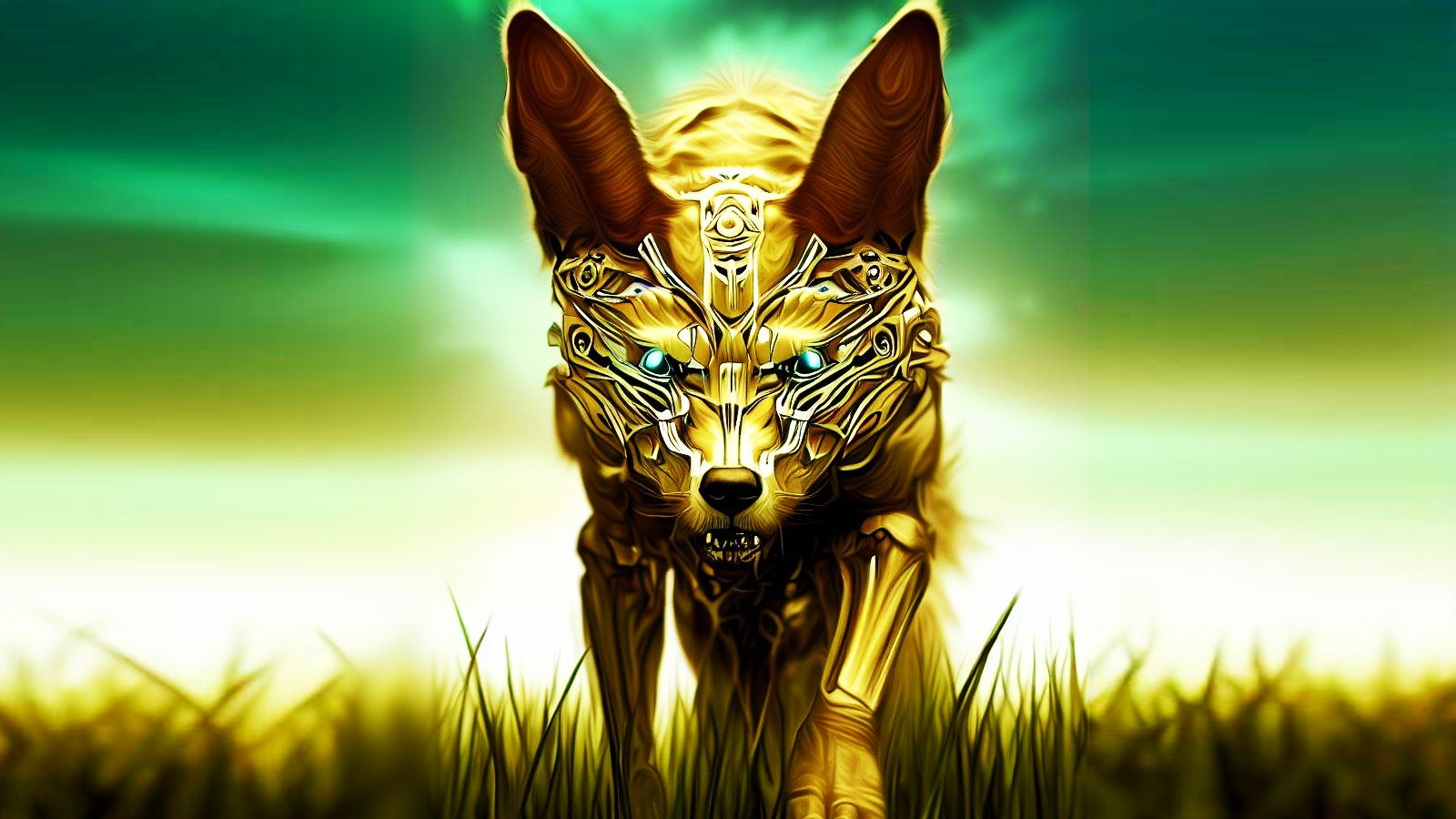 A golden jackal in the grass