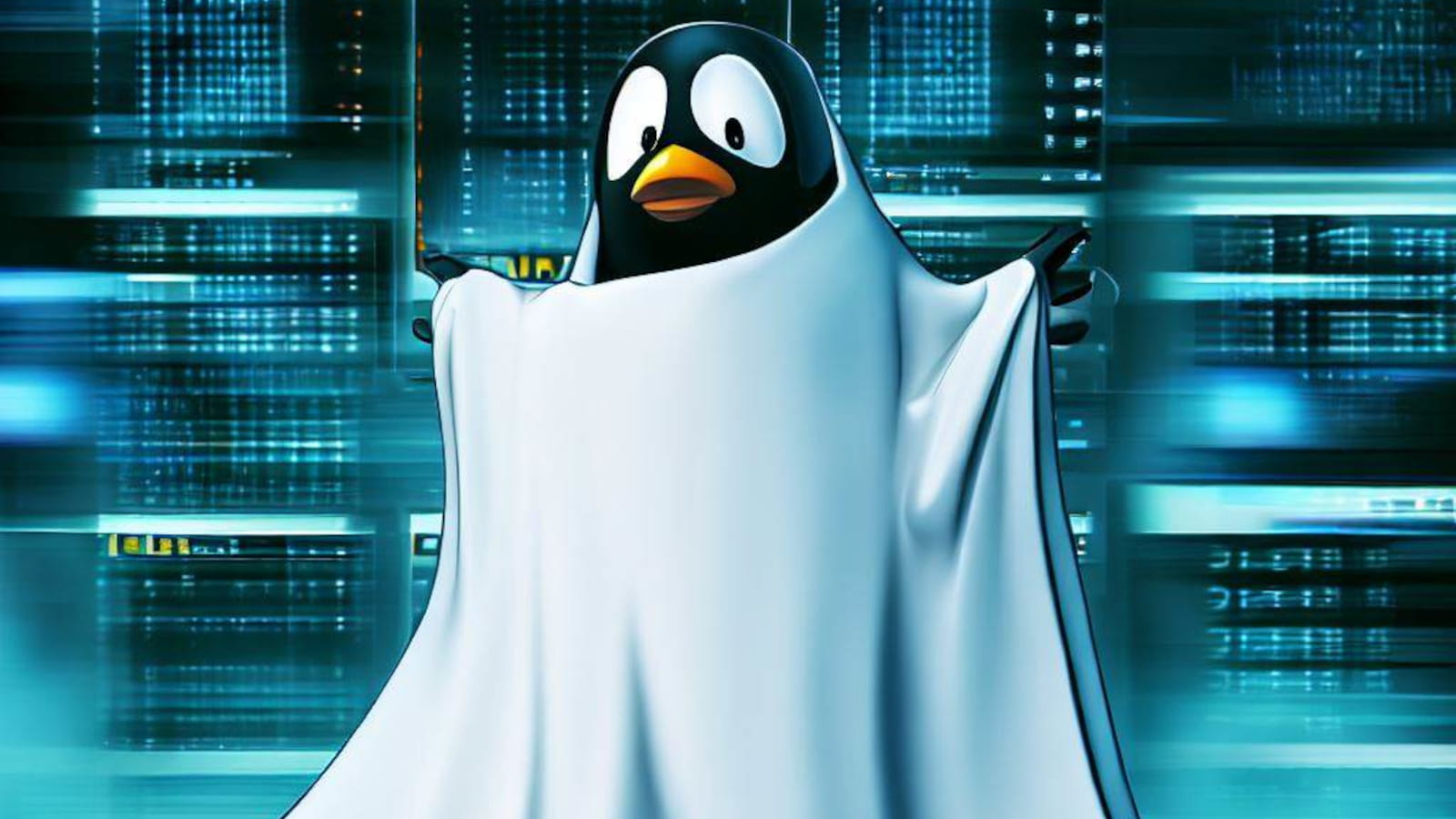 Tux dressed as a ghost