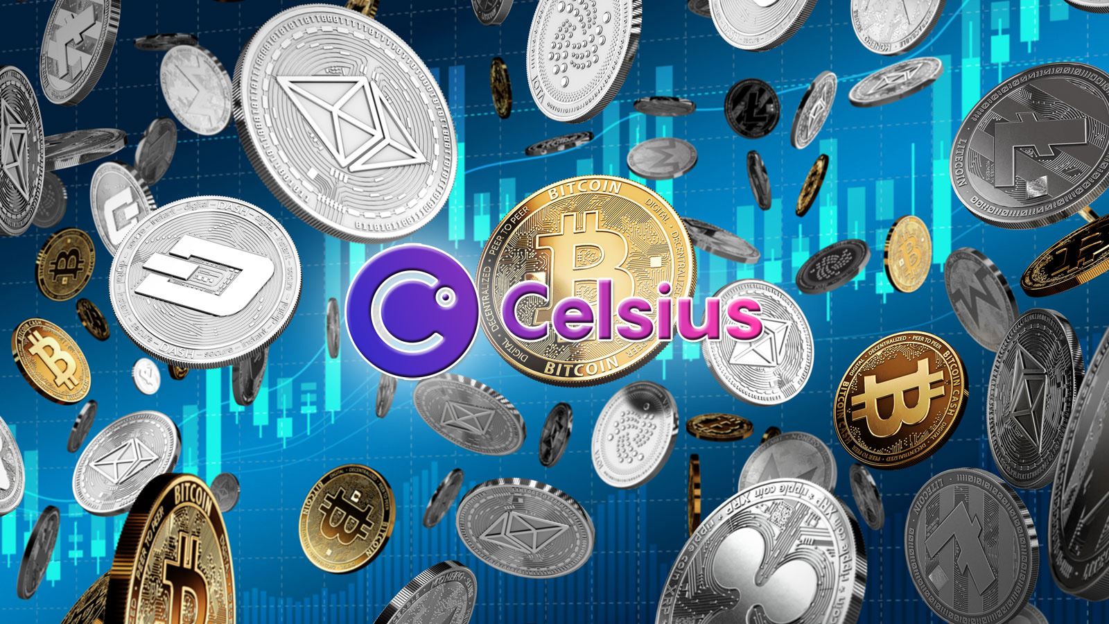 Celsius logo over cryptocurrency